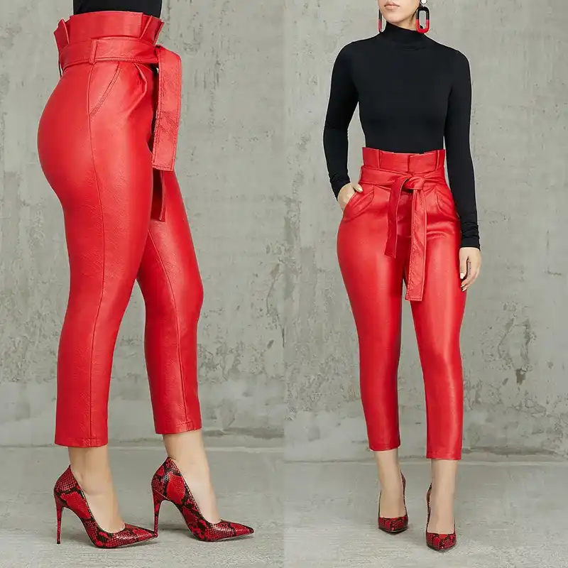 paper bag pu trousers