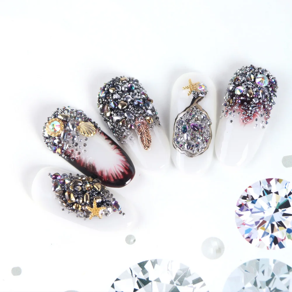 1 صندوق مختلط اللون الحرباء مسمار الحجارة حجر الراين سحر الكافيار صغيرة غير النظامية الخرز 3D مسمار الفن زينة اكسسوارات JI958