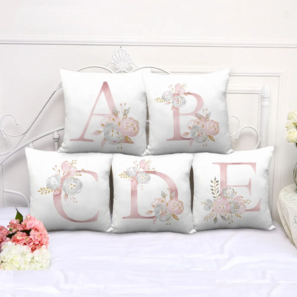 

European Minimalist Style Romantic Valentine's Day Gift Pink Bronzing 26 English Alphabet Peach Skin Hug Pillowcase ML67B