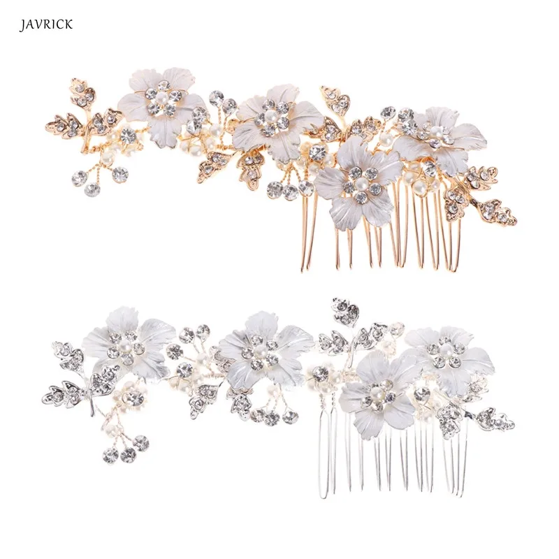 

JAVRICK Bride Comb Flower Headwear Rhinestone Handmade Women Jewelry Hair Accessories Wedding Jewelry Bridal Starry Party
