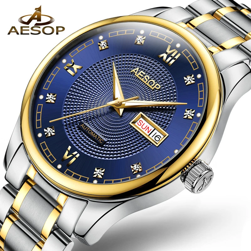 

AESOP Men's Business Automatic Mechanical Watch Men Wrist Watches Wristwatch Stainless Steel Male Clock Men Relogio Masculino