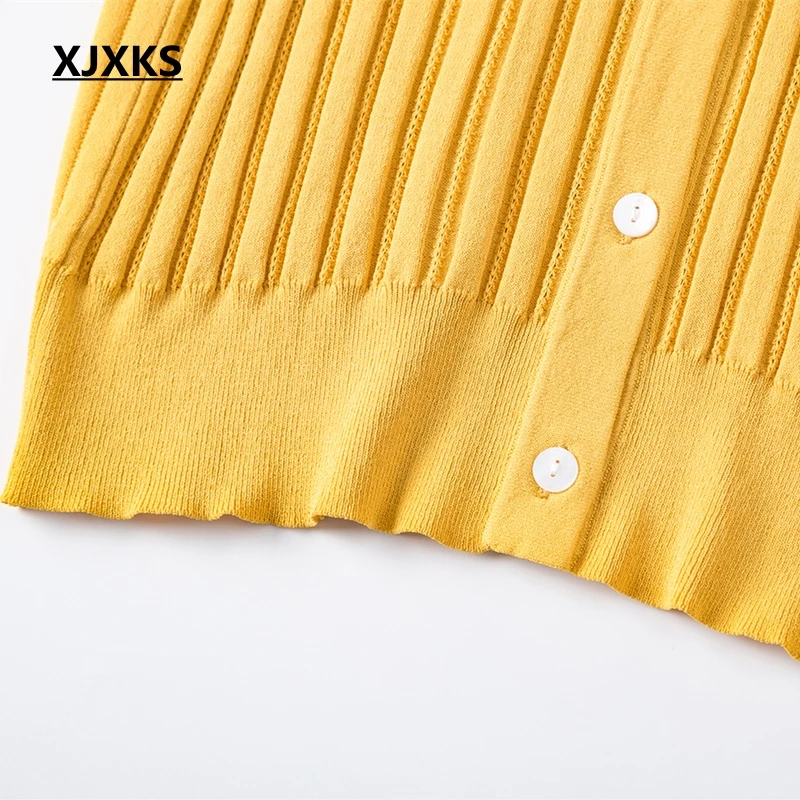 XJXKS Spring 2019 New Sweater Coat Female Short Korean Style Thin Solid Color Long-sleeved Linen Knit Women Cardigan Sweater XJXKS Spring 2019 New Sweater Coat Female Short Korean Style Thin Solid Color Long-sleeved Linen Knit Women Cardigan Sweater