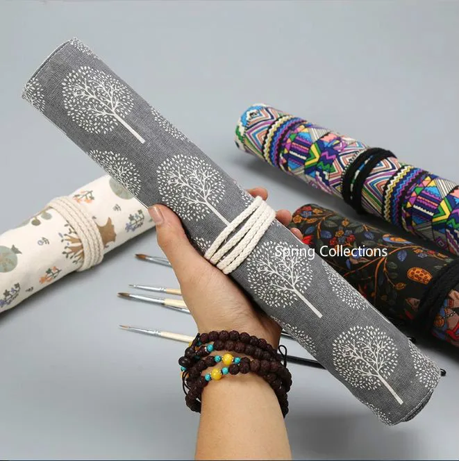 

37.5*37.5cm Durable Canvas Watercolor Oil Brush For Artist Draw Pen School Arts Supplies Storage Bags Roll Up Paint Brush Bag