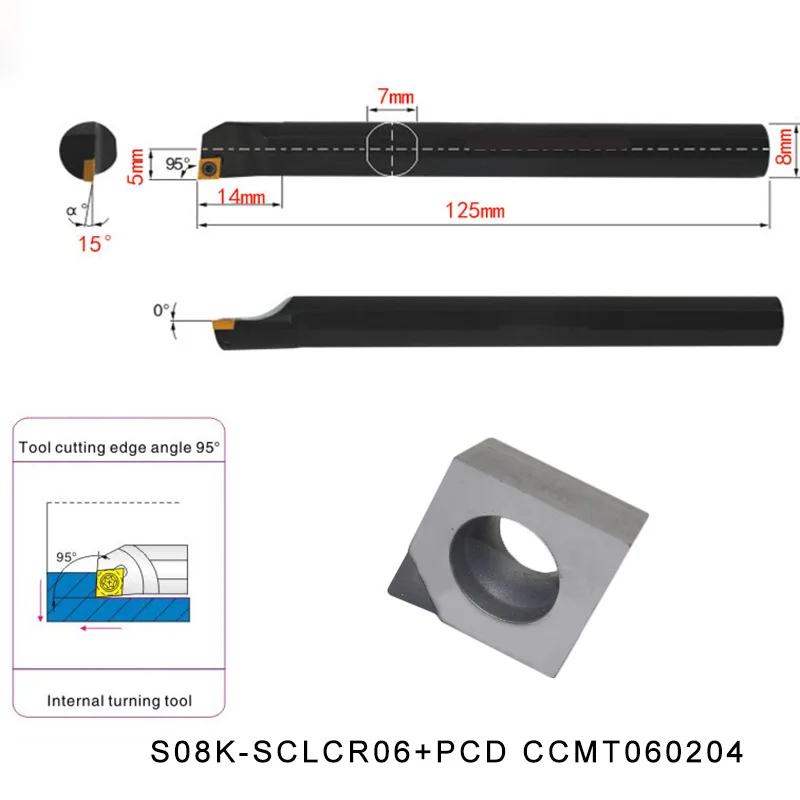 S08K SCLCR06+CCMT060204 PCD Insert Screw Type Internal Turning Tool 95