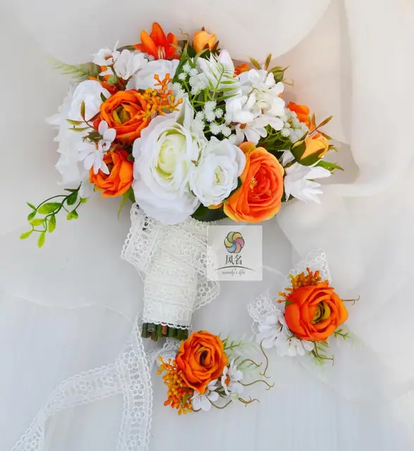 New Creative White Orange Rose Daisy Clematis Handmade Flower New Creative White Orange Rose Daisy Clematis Handmade Flower Bouquet Wedding Prose Bridal Bunny
