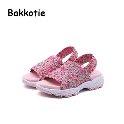 Bakkotie 2018 новые летние модные пляжные сандалии для маленьких девочек детская розовая Slip-On Туфли без каблуков Для мальчиков ясельного