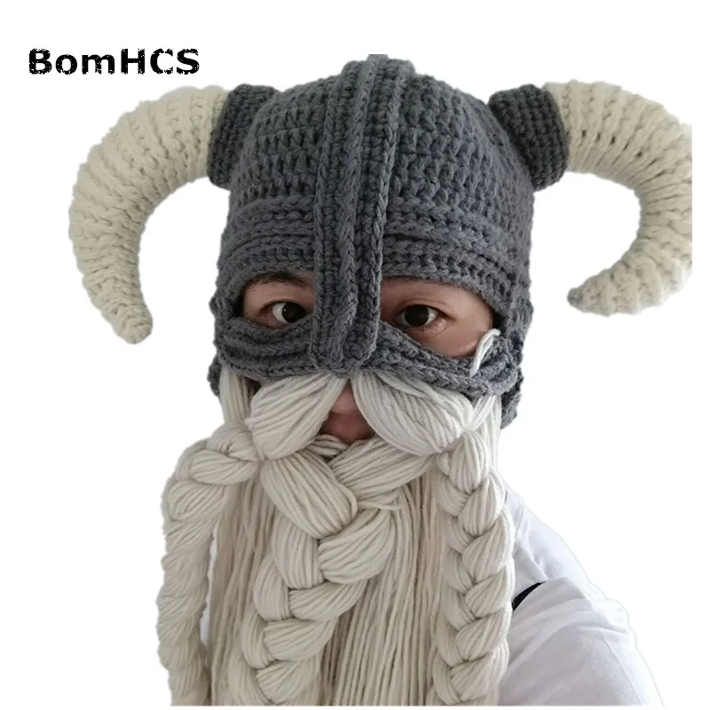 Головные уборы BomHCS Vikings вязаные шапки ручной работы с рожком для бороды вечерние