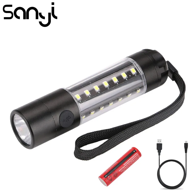 

SANYI 6 Modes Flashlight Torch T6 LED COB Working Light USB Rechargeable 18650 Battery Portable Lantern for Camping Hunting