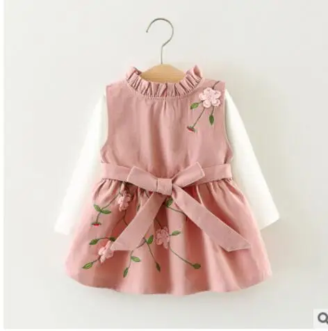 Новинка года, весенне-осеннее платье для малышей платье для девочек платье принцессы футболка из хлопка с кукольным воротником+ жилет для девочек