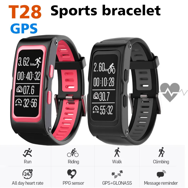 

T28 GPS Tracker Smart Bracelet Bluetooth Phone Watch Sports Heart Rate Fitness Bracelet Run Riding Climbing For iphone Android