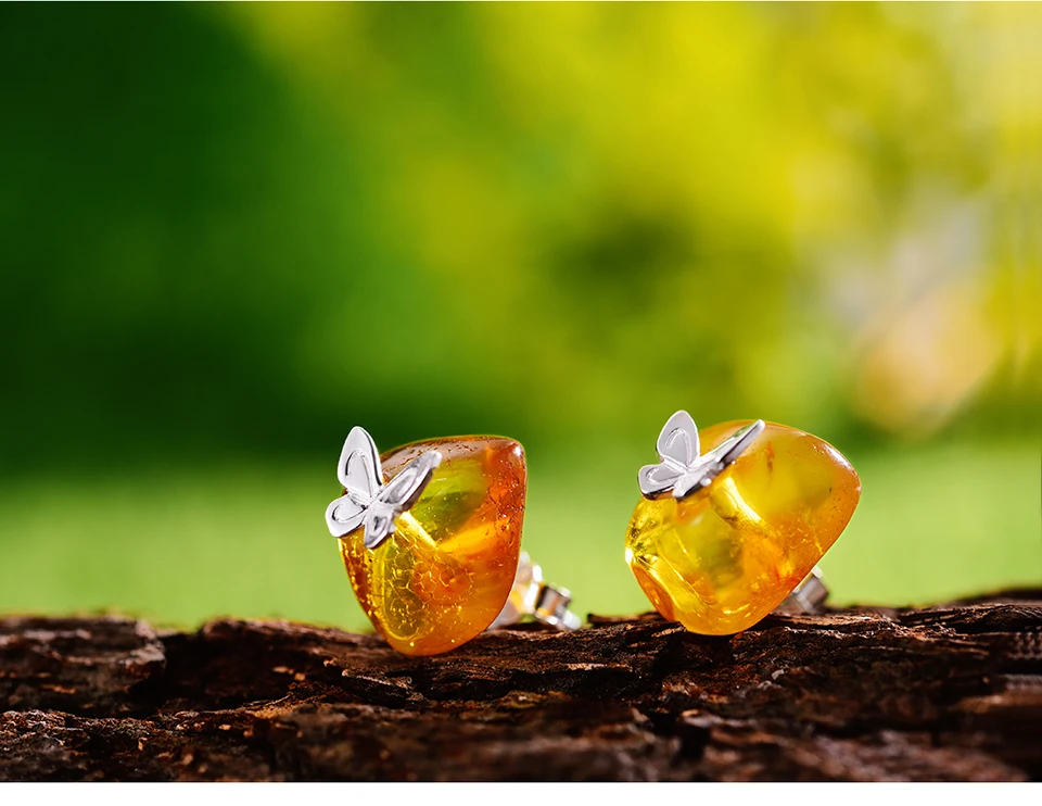 Lotus Fun Moment реального 925 пробы серебро Натуральный камень Модные украшения золотой милые бабочки серьги-гвоздики для Для женщин Brincos