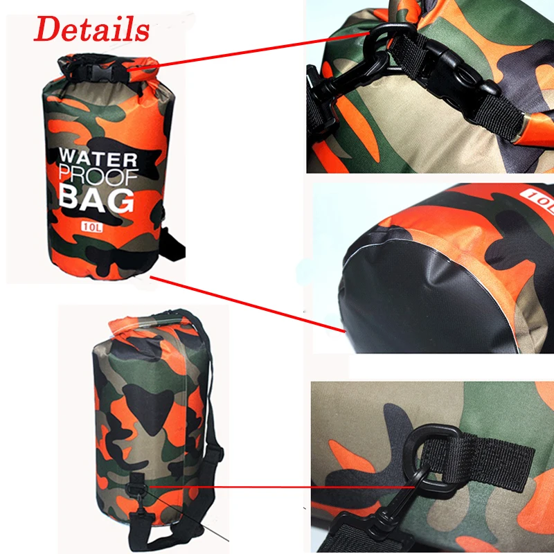 Camuflaje al aire libre portátil Rafting buceo seco bolsa de PVC impermeable plegable piscina bolsa de almacenamiento para Río de Trekking 2/5 /10L Camuflaje al aire libre portátil Rafting buceo seco bolsa de PVC impermeable plegable piscina bolsa de almacenamiento para Río de Trekking 2/5 /10L
