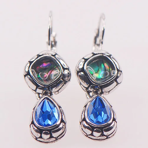 

Blue Crystal Zircon Abalone Shell 925 Sterling Silver Jewelry Earrings TE409