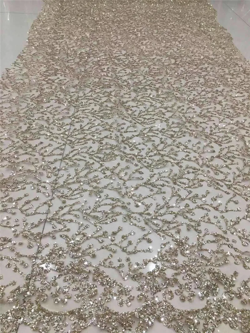 

high quality African glitter French net tulle Lace Fabric Hot selling sequins lace fabric in gold color