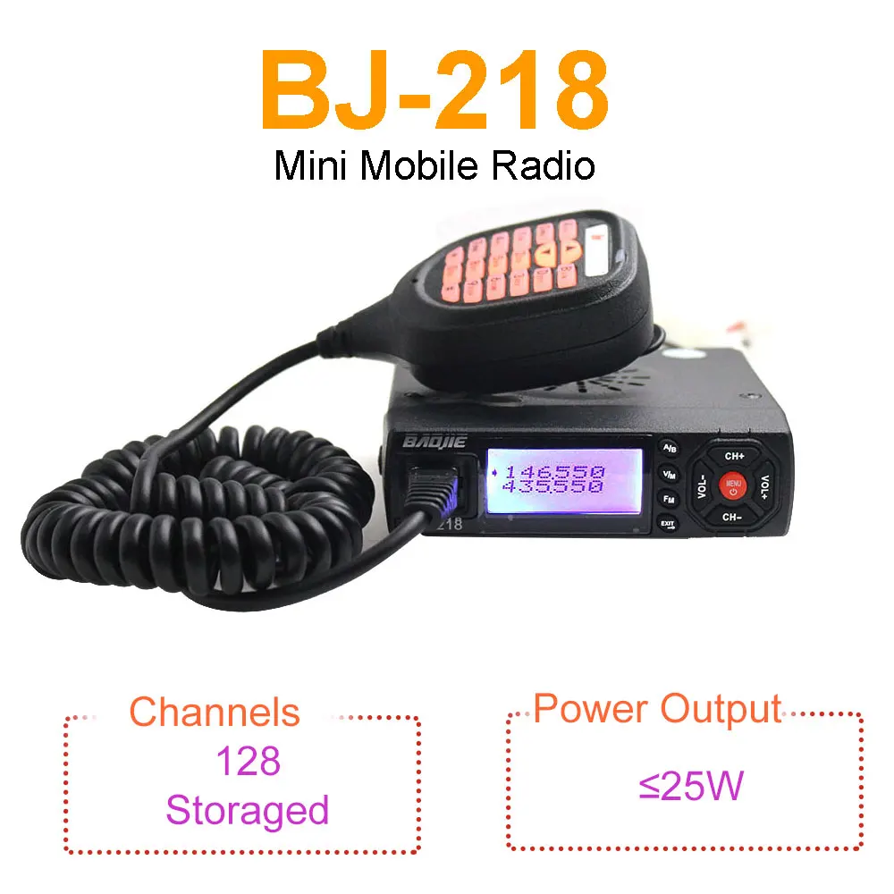 

Mini Mobile Radio BAOJIE BJ-218 25W Output Power Dual Band 136-174 & 400-470MHz FM Radio BJ218 Walkie Talkie