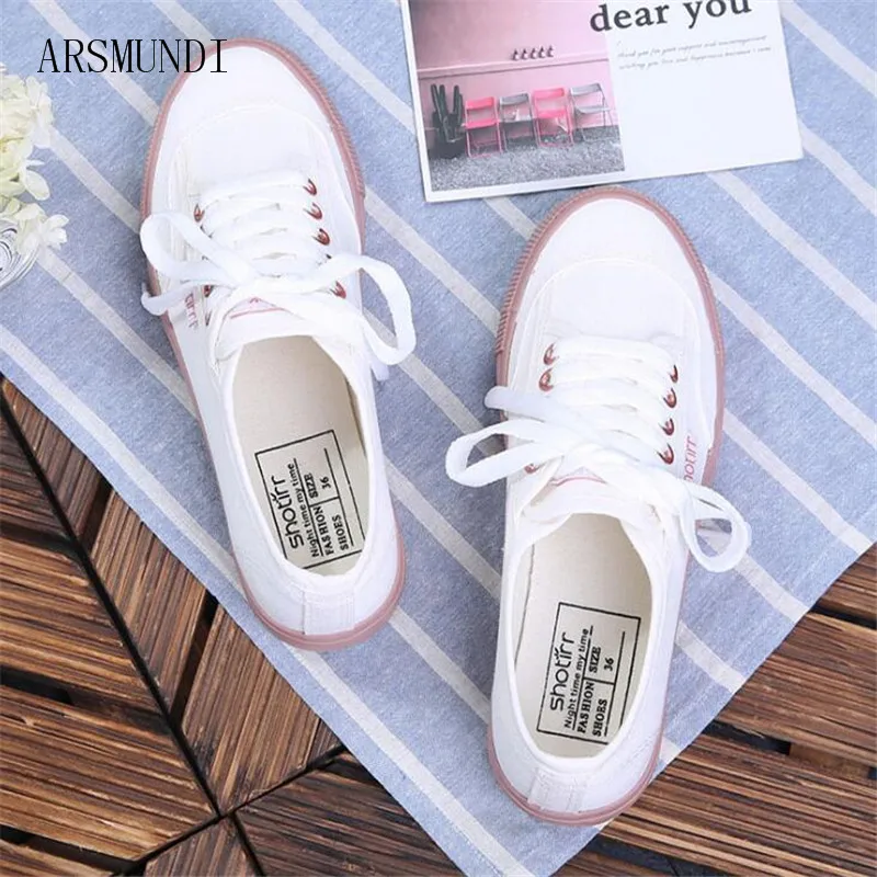 

ARSMUNDI Women Sneakers 2018 Fashion Breathble Vulcanized Shoes leather Platform Lace up Casual White sneaker Tenis Feminino M74