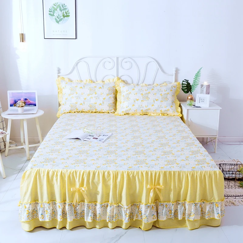 

Floral Fitted Bed Sheet Pillowcase Bedding Set Flower Elastic Ruffled Bedspread Home Mattress Cover Bedclothes Bed Skirt Linens