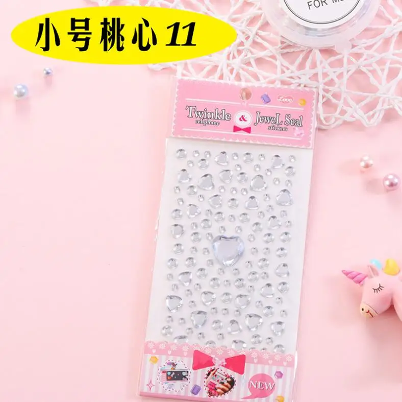 1 Sheet Heart Shape Sticker Rhinestones Acrylic Beads Scrapbooking Car Book Memo Decor Kids Toy DIY Art Craft - Цвет: 11 White