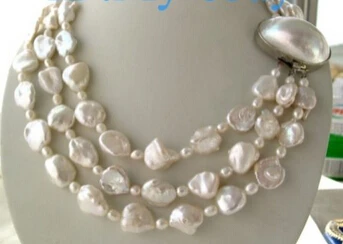 

Miss charm Jew.546 3Strands White Keshi Petal KEISHI&Freshwater Pearl Necklace Mabe Blister Clasp AAA