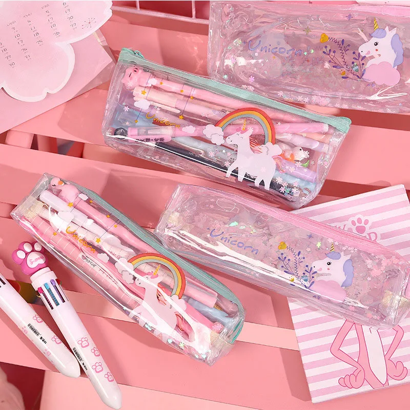 Милый чехол карандаш с единорогом Kawaii прозрачный ручка вместительная сумка для