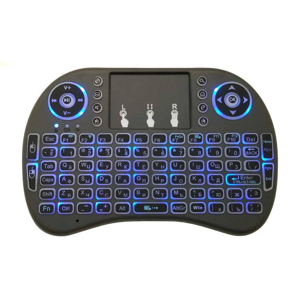 7 Colors Backlit i8 Mini Wireless Keyboard 2.4ghz English Russian 3 Colour Air Mouse with Touchpad Remote Control Android TV