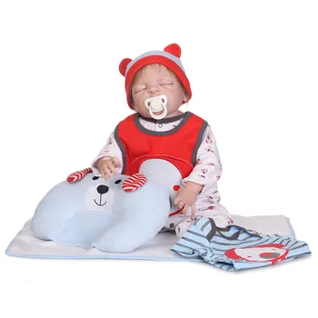 

22" bebe gift doll reborn full Silicone Reborn babies With soft pillow pacfier bottle girl body doll reborn alive bonecas toy