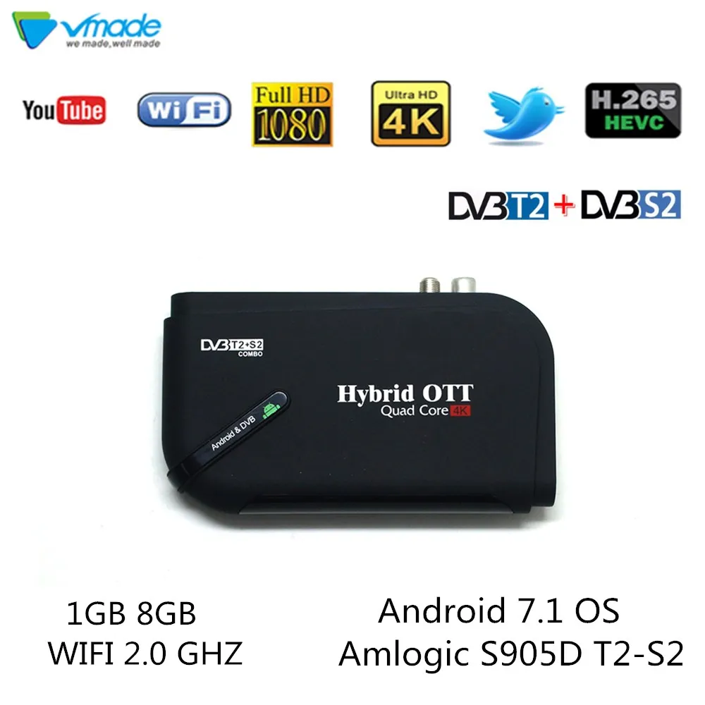 

Vmade Original Andorid 7.1 UHD 4K Amlogic S905D Quad Core Set-Top Box & DVB-T2S2 Combo Digital Terrestrial Satellite Receiver
