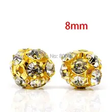 Лучшее качество 100 шт Золотые цветные филигранные шары Украшенные стразами/разделитель для бусин изготовления ювелирных изделий диаметром 8 мм.(W00756F