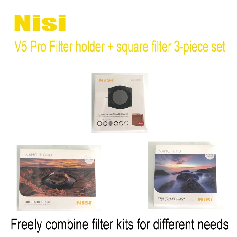 

NiSi 100mm V5 Pro filter holder + 100*150mm Soft GND or Hard GND or Reverse GND + 100*100mm ND Filter Free 3-Pack Kit