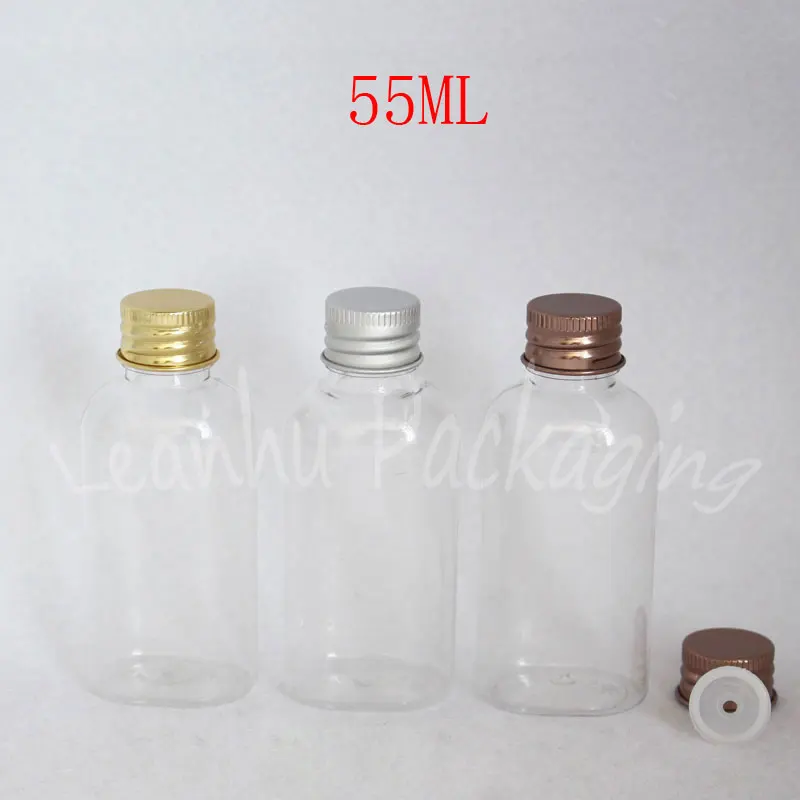 

55ML Empty Plastic Transparent Bottle Aluminum Cap , 55CC Lotion / Toner Packaging Bottle , Empty Cosmetic Container