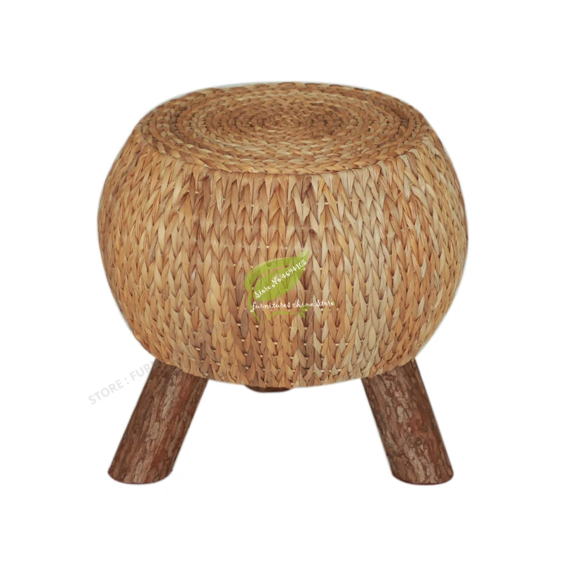 

Solid Wood Hand Made Low Rattan Shoes Stool Footrest Small Round Stool with Legs Living Room Furniture Home Ottoman Rural
