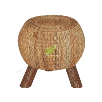 

Solid Wood Hand Made Low Rattan Shoes Stool Footrest Small Round Stool with Legs Living Room Furniture Home Ottoman Rural