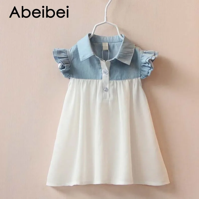 Vendita calda 2016 di estate delle ragazze del cotone denim chiffon vestito di un pezzo congiunta con i bambini colthes capretti neonate del vestito spedizione gratuita