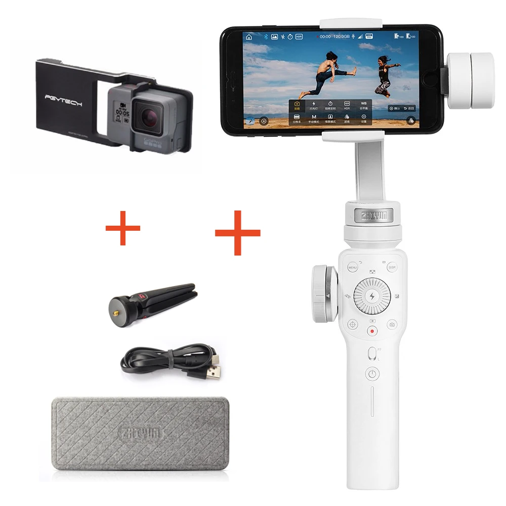 3 осевой Ручной Стабилизатор Zhiyun Smooth 4 для iPhone X 8 7 Plus Samsung S8 + S6 пластина Gopro Hero 5/4/3/3