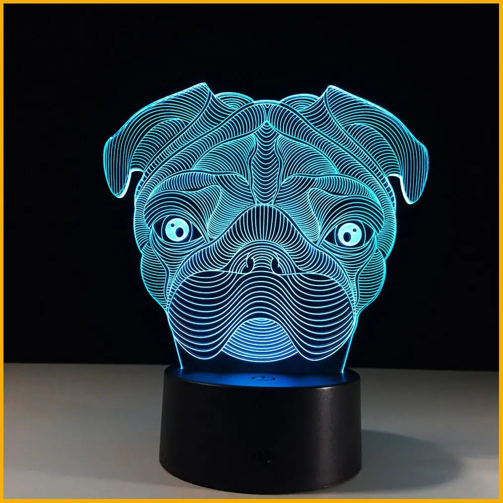 Акция! 3D Иллюзия милый щенок мопса ночник 7 цветов изменить светодиодный стол лампа для детей