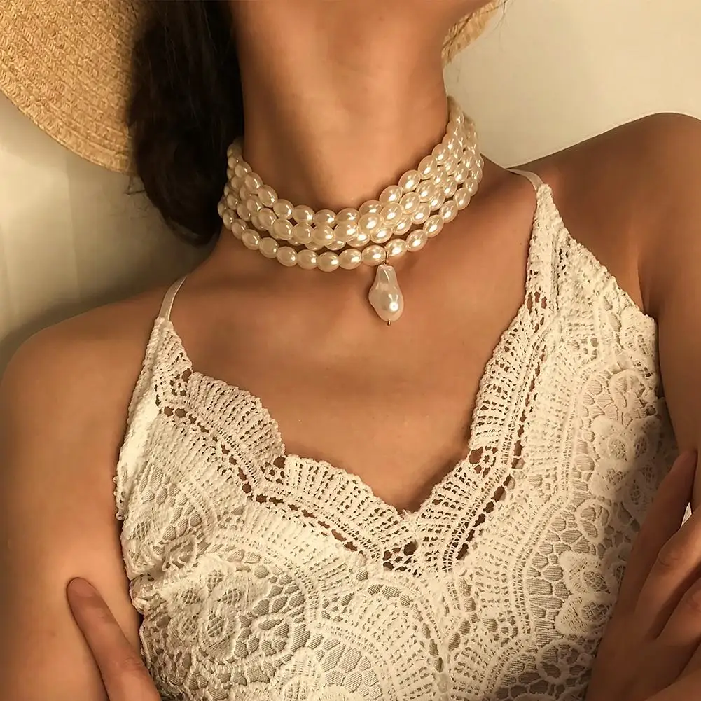 

Elegant Women Multi-layer Faux Pearl Beaded Choker Necklace Party Jewelry Gift