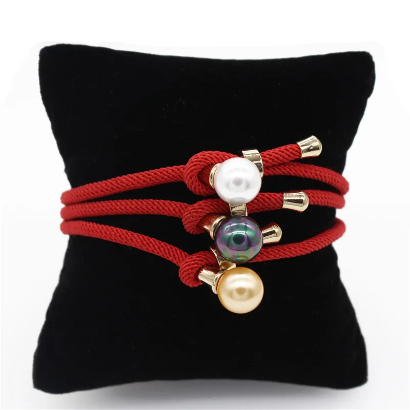 

2019 New Adjustable Red String Cord Charm Bracelets Simple Titanium Steel simulated Pearl Bracelet for Women Bangle Jewelry