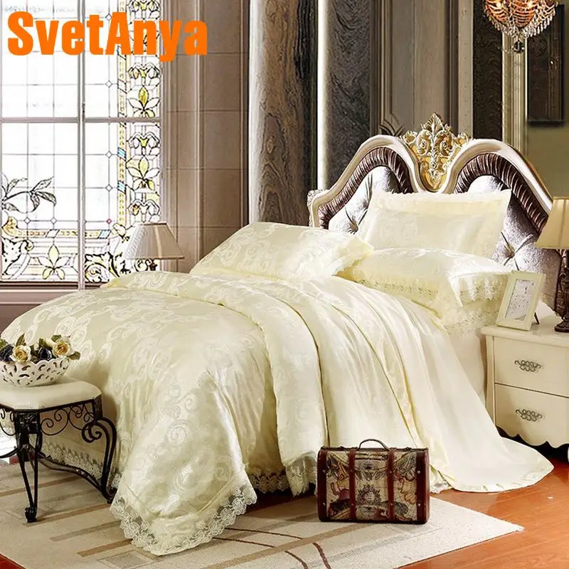 

Svetanya soft Linens 6in1 4in1 jacquard Lace Bedding Set double Queen king size