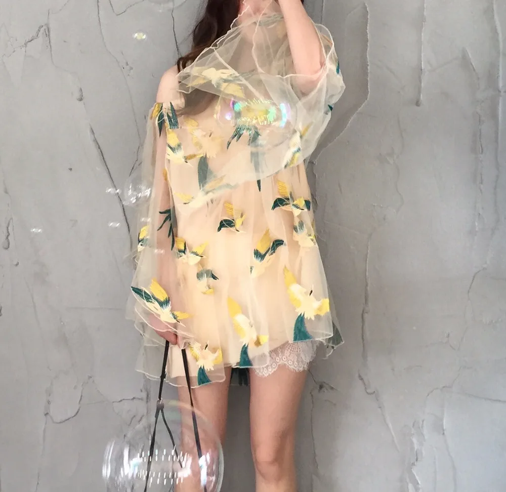 Женское мини платье с вышивкой WHITNEY WANG Пляжное праздничное в богемном стиле