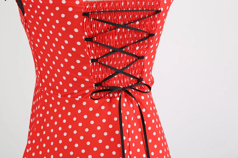 Sexy Retro Red Polka Dot Dress Audrey Hepburn Vintage Halter Dress 50s 60s Gothic Pin Up Rockabilly Dress Plus Size Robe