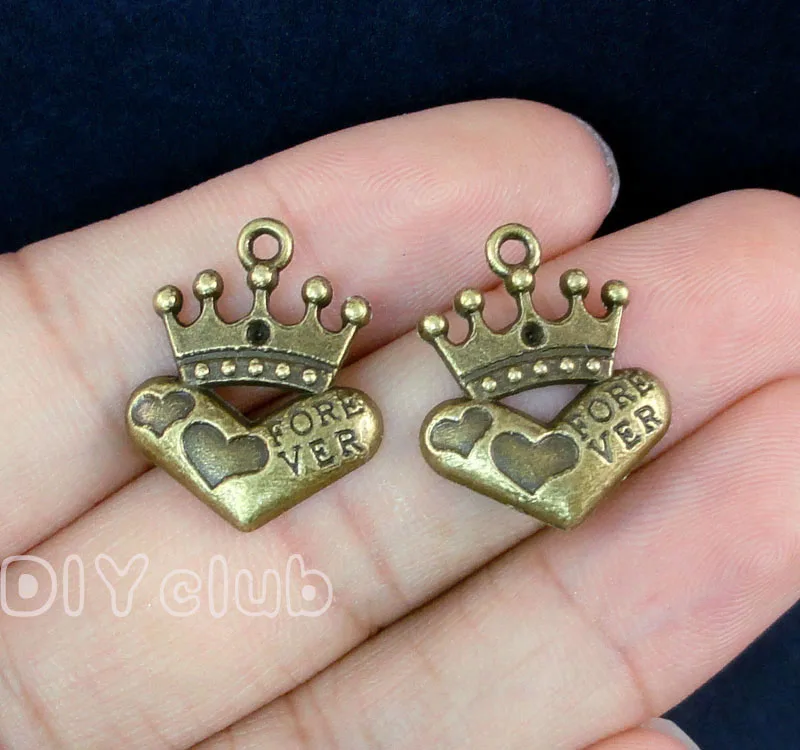 70pcs антикварные серебро/бронза корона Сердце Подвески Кулон 22x18 мм|Шармы| |