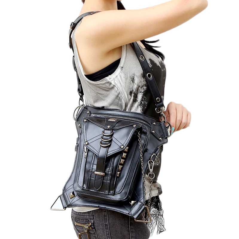 Steampunk Waterproof Men's Cross Body Belt Bag Male Gothic Black Shoulder Messenger Bag New Leather Travel Chest Waist Bags