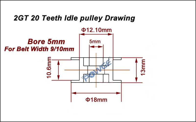 POWGE GT2 20 зубьев отверстие натяжного шкива 5 мм 2GT синхронный шкив с подшипником для GT2 открытый ремень ширина 10 мм 20 зубьев 20т 10 шт