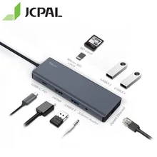 JCPAL USB-C концентратор с HDMI 4 к USB-C PD зарядное устройство 60 Вт тип-c к Мульти USB 3,0 RJ45 3,5 мм аудио SD ридер USB-C 3,1 хаб для MacBook