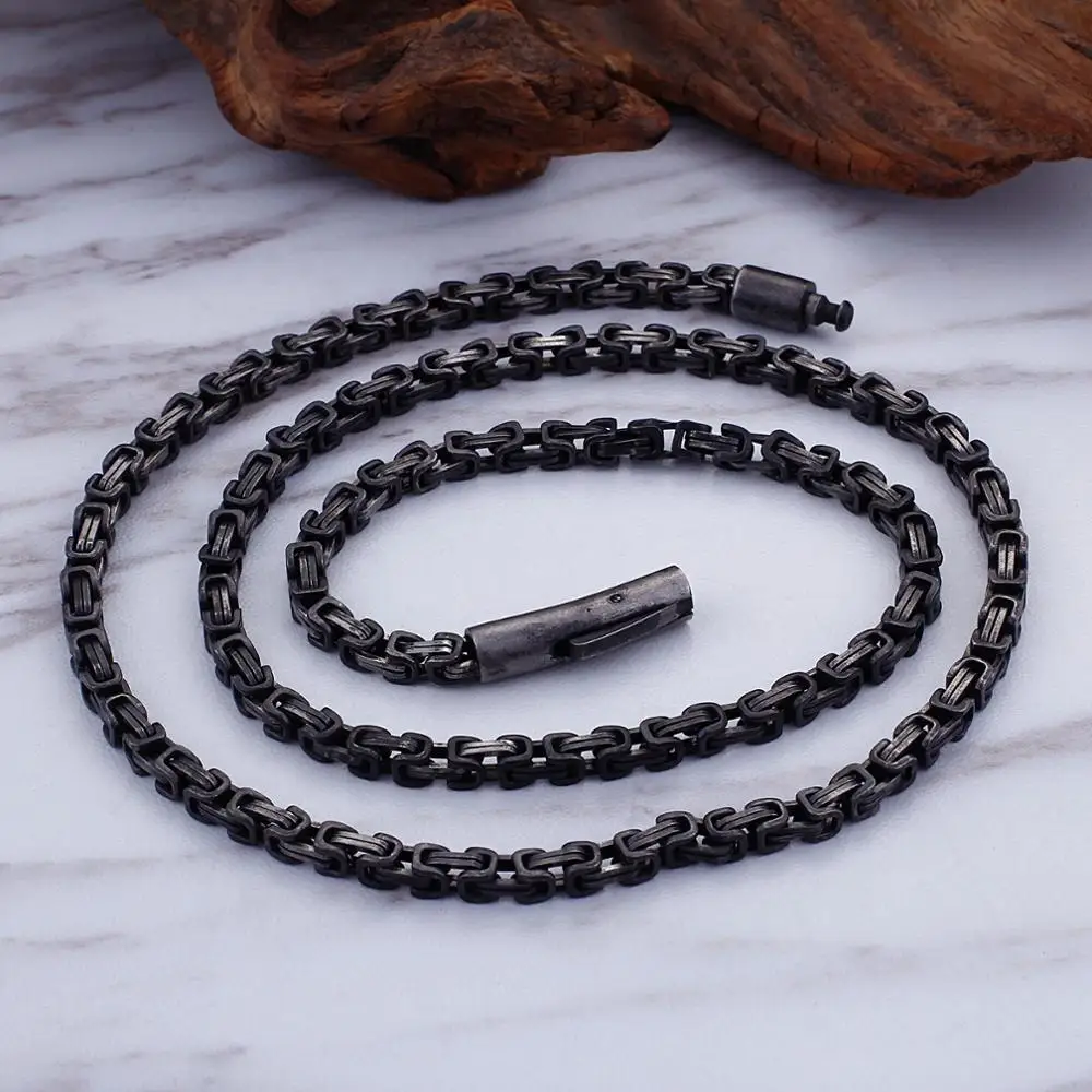 Fongten Vintage Collar Hip Hop Mens Necklace Punk Square Chains Stainless Steel Man Necklaces Fashion Jewelry