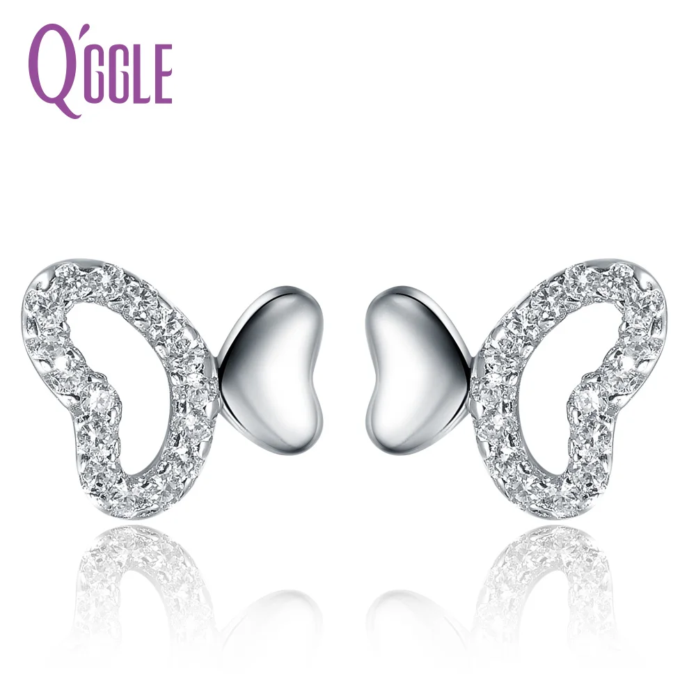 QGGLE Brand Earring For Women Silver Color Classic Heart Shape Stud Earrings Wedding Party Jewelry | Украшения и аксессуары