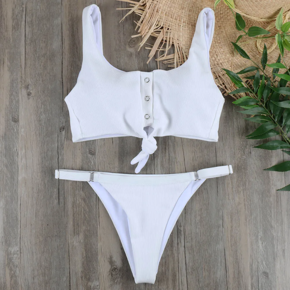 

NEW Sexy White Button Bikinis Biquini Beach Pads Push Up Swimsuit Women Swimwear Tie Knot Brazilian Bikini Set Bathing Suit 2018