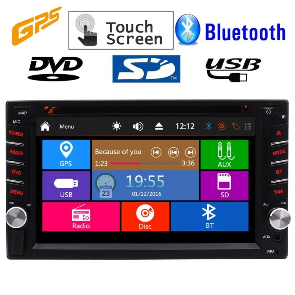 

GPS Nav With 6.2 Capacitive Touch Screen Support 1080P Bluetooth DVD USB SD Steering wheel control Colorful Button Lights & Free