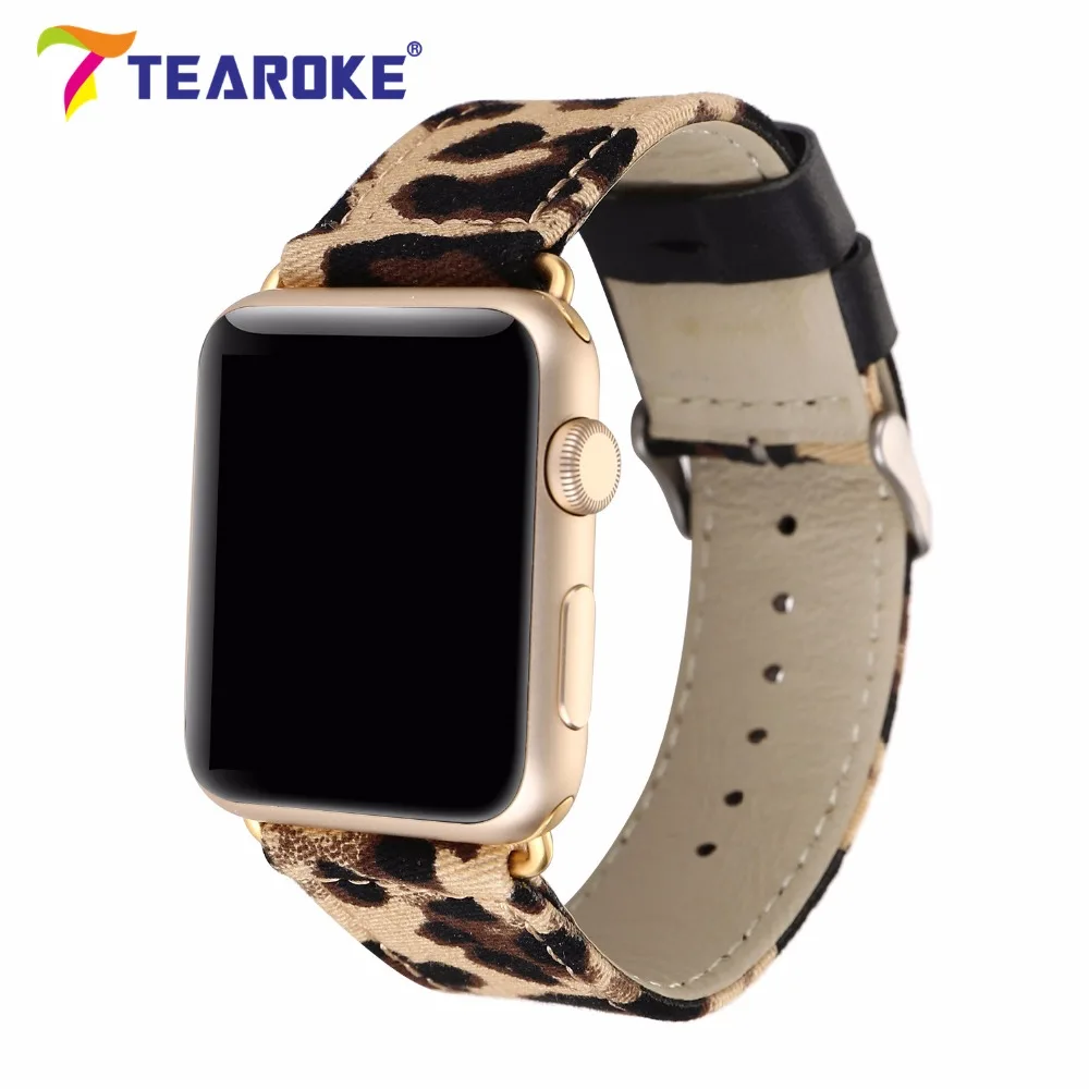 Tearoke Прохладный Leopard живопись нейлон кожаный ремешок для Apple Watch 38 мм 42 мм стильный Для женщин Для мужчин замена ремешок для iwatch