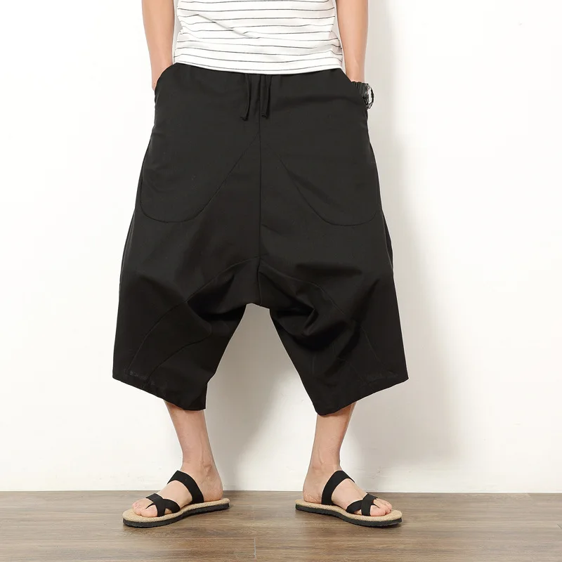 Japanese Boho Casual Low Drop Crotch Loose pants Cotton Linen Harem ...
